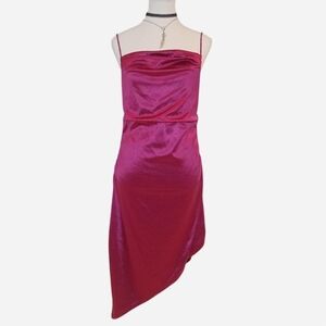 Charlotte Russe Fuchsia Plum Satin Party Asymmetric Midi Dress Holiday Christmas
